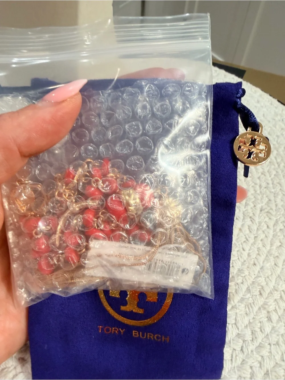 Tory Burch Gold Tone/Long Orange Necklace With Tassel + Dust Bag